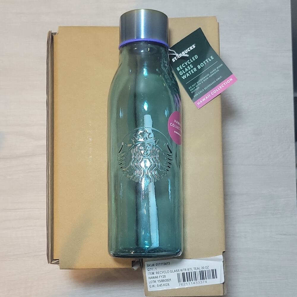 Starbucks Hawaii Collection 20oz Recycled Glass Water Bottle Teal NWT/ 4 availa
